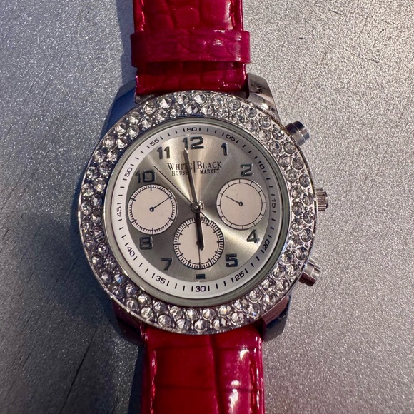 White House Black Market Accessories - White House Black Market Silver and Red Leather Watch EUC